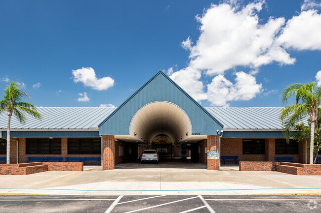 Pinewoods Elementary School in Naples has a large central entrance.