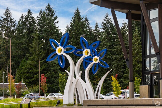 Sculpted metal wildflowers form a landmark in Town Center’s Civic Center plaza.
