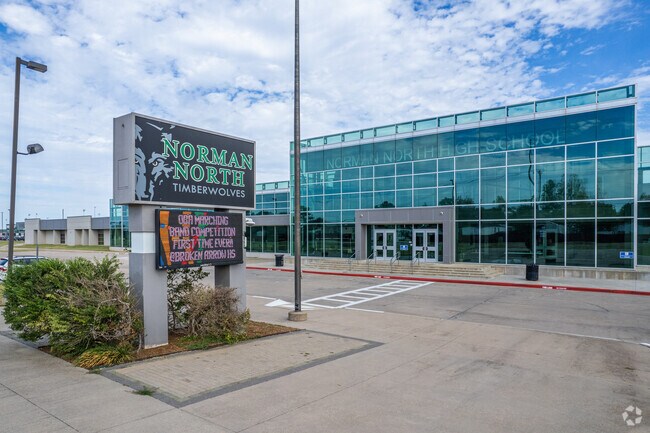 The prominent monument sign at Norman North High School in Norman.