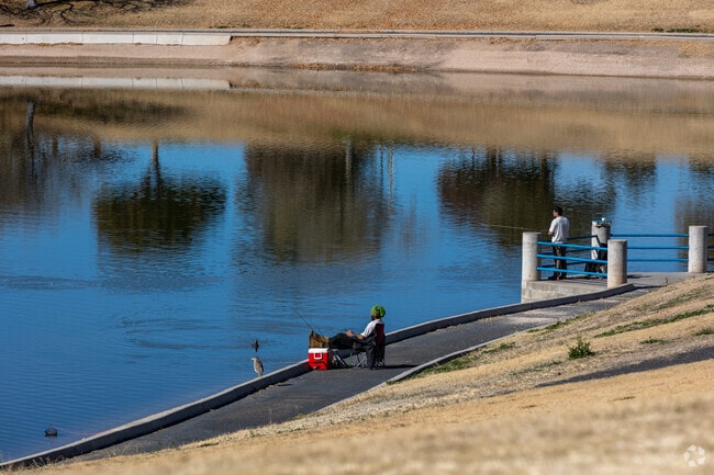Many people spend hours fishing at Lakeside Park, especially when the weather is cooler.