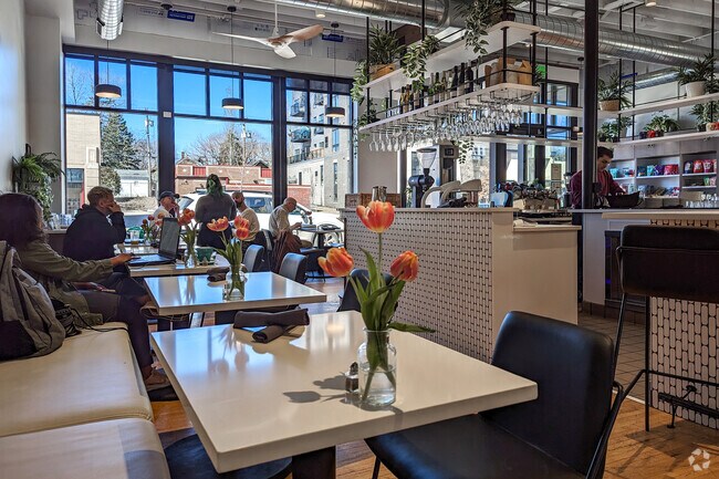 Sip on some coffee or wine in the airy and cozy ambiance of Kruse Markit & Bistro.