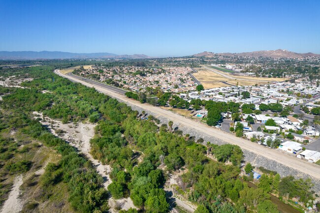 Aerial of Santa Ana River and neighborhood
