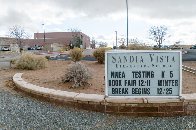 Sandia Vista Elementary School front entrance and sign.