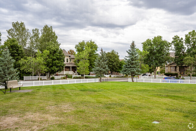 Homes surround a small park in Broadlands, Broomfield, Colorado.