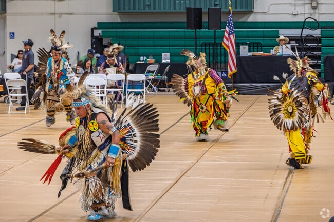 Beuatuful dress adorn the dancers at the Annual Mother Earth Pow Wow in Ramona.