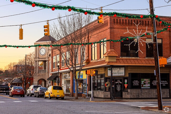 Gibsonville’s Main Street glows with seasonal charm and sparkling lights.