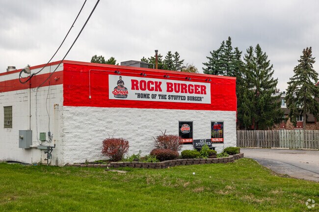Rock Burger is a local favorite in Bellevue, New York and features their famous stuffed burgers.