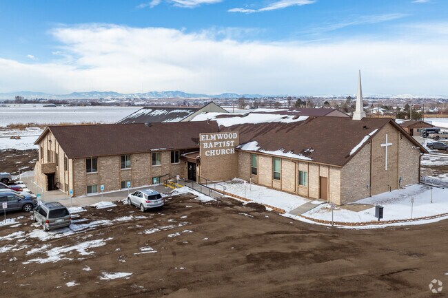 The front entrance parking area at Elmwood Baptist Academy in Brighton, Colorado.