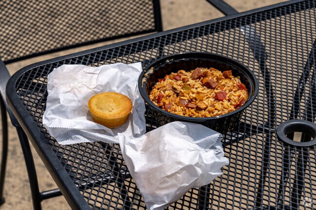 Stop by Louisiana Creole Gumbo for a quick, hot serving of authentic Louisiana-style Jambalaya.