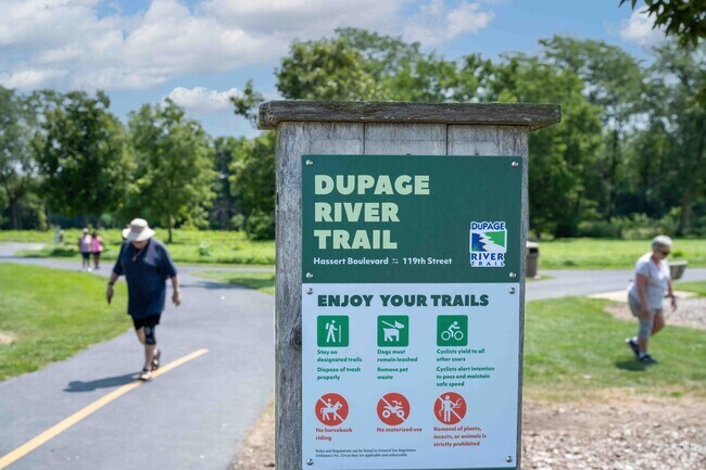 The Dupage River Trail is 8.64 miles long and is near the High Meadows area.