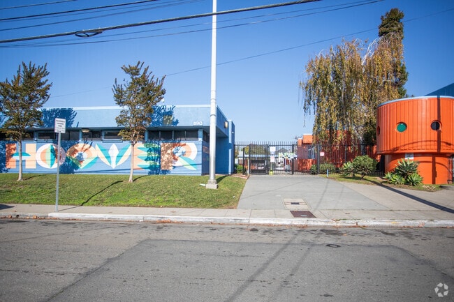 Hoover Elementary School has bright colors to welcome kids into campus.
