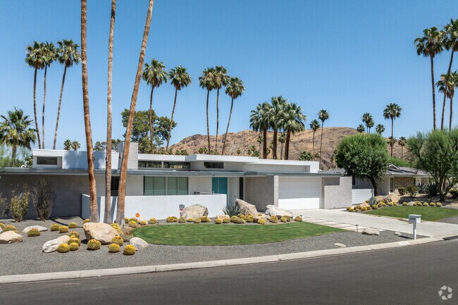 Find stylish modern homes on streets lined with palm trees in Indian Canyons.