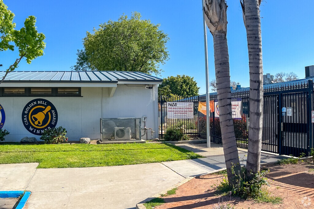 View of the entrance gate at Arlie F. Hutchinson Middle School located in La Mirada CA.