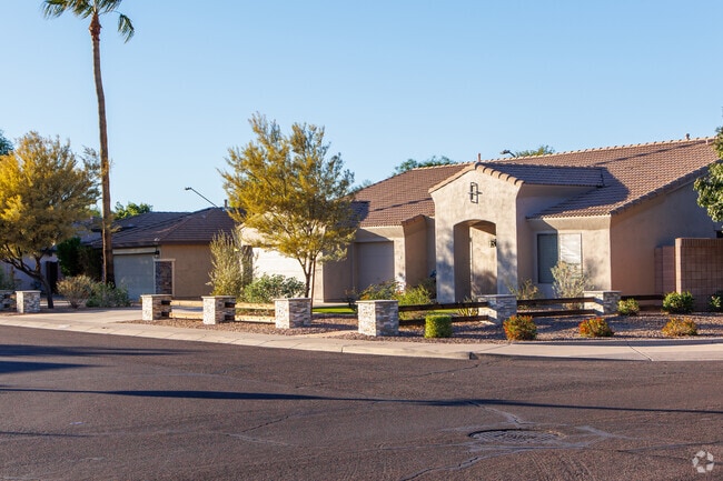 Stucco siding is a common design element on homes in Gateway Ranch, Gilbert, Arizona.