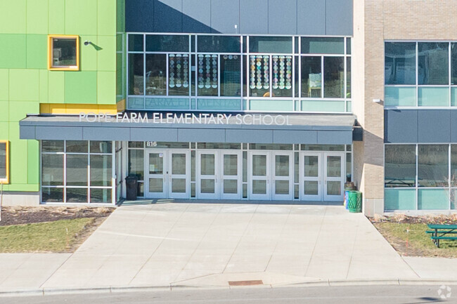 Pope Farm Elementary School has a large main entrance.