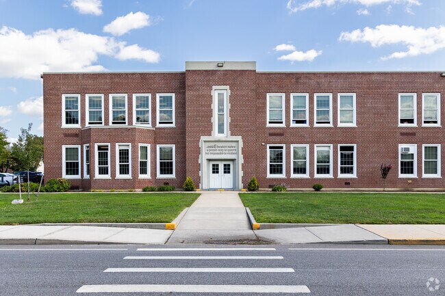 Covert Avenue Elementary School is a large building with several different entrances.
