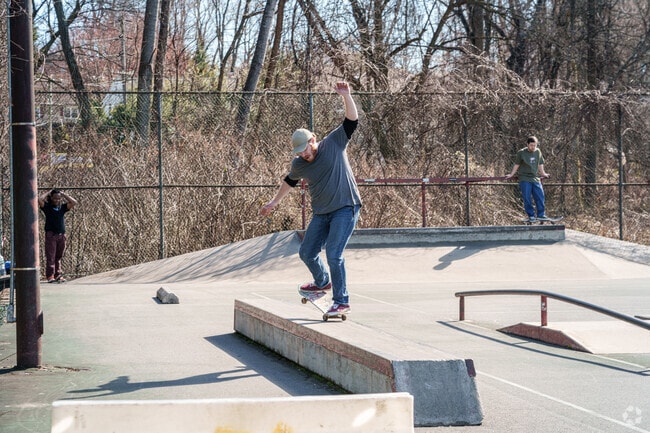 Skaters challenge themselves on the obstacles at Broomall's Haverford Skate Park.