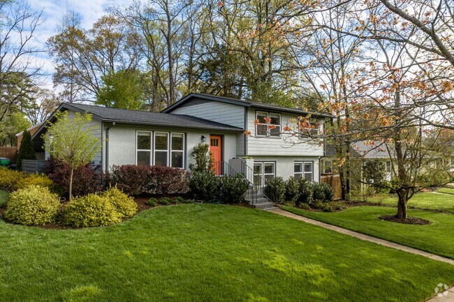 It's common to find a colorful accent feature on split-level homes to add a splash of color.