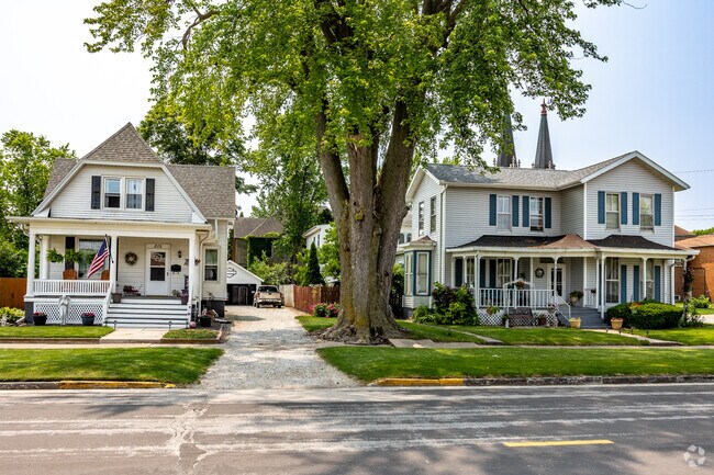 Stately older homes line the gridded streets of central Monmouth.