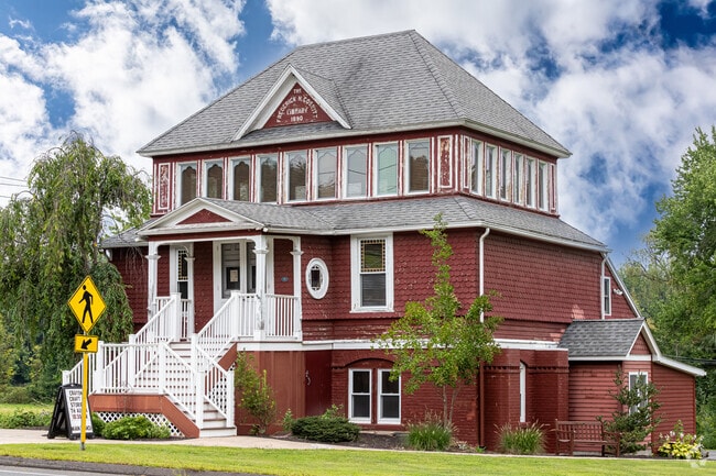 The 1890 Frederick Cossitt Library in North Granby was designed by Jasper D. Sibley.