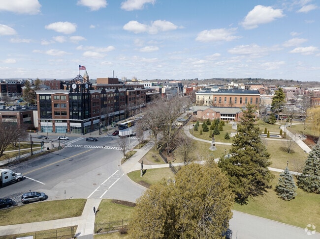 Congress Park meets Broadway in downtown Saratoga Springs, NY.