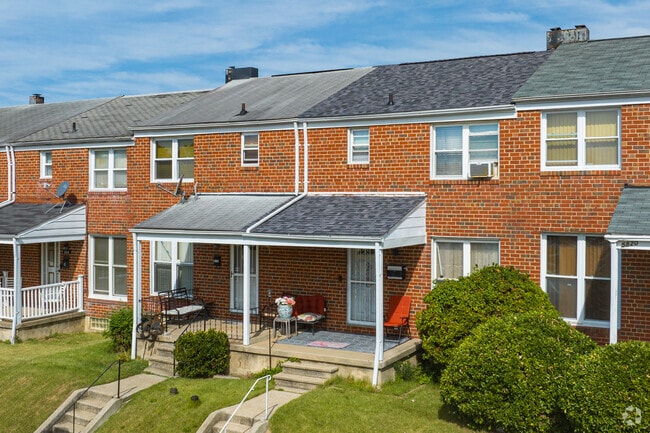 Shaded small front porches in Cedonia are perfect for escaping the summer heat.