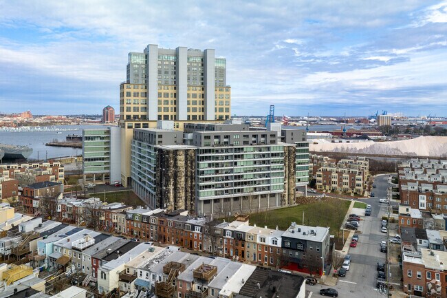 The Silo Point Apartments in Locust Point, MD overlook the inner harbor.