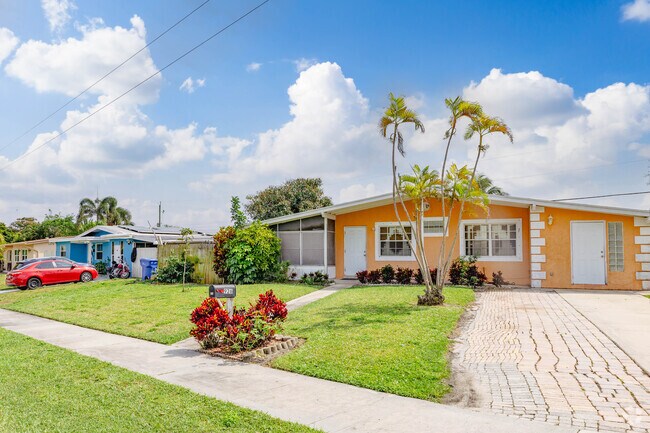 Colorful ranch homes line the quiet streets of Ocean Breeze.