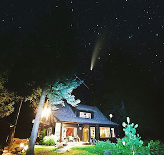 Front view of house at night