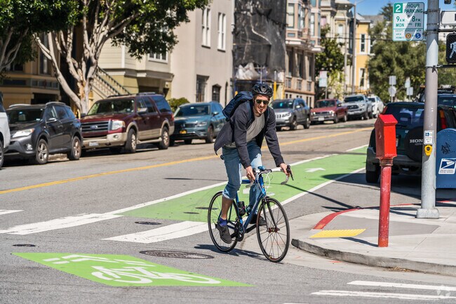 Biking through the neighborhood, the green path of choice near North Park.