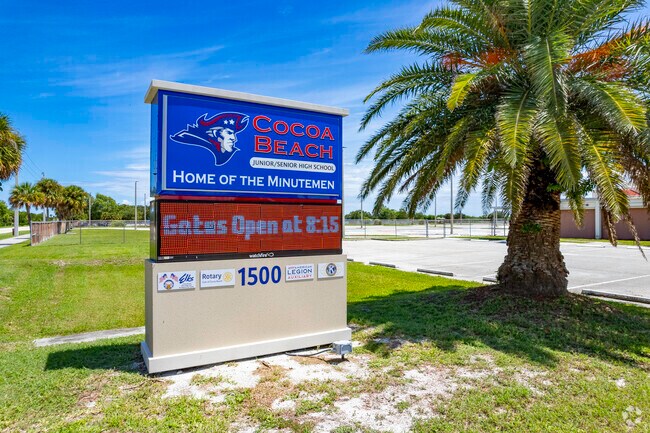 Cocoa Beach Jr/Sr High School proudly rallies behind the Minutemen mascot with beach pride.