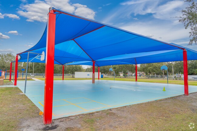 Westshore Elementary School features a shaded basktabll court.