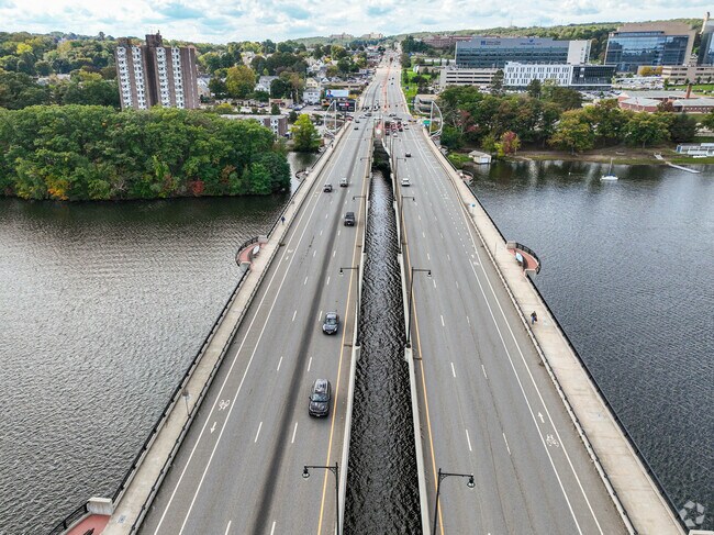 Route 9 separates Lake Park from Shrewsbury in Worcester, MA.