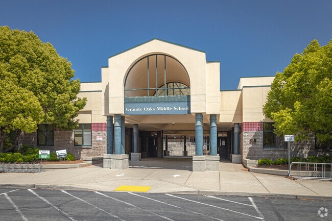 Granite Oaks Middle School in Lincoln main entrance welcomes all students.