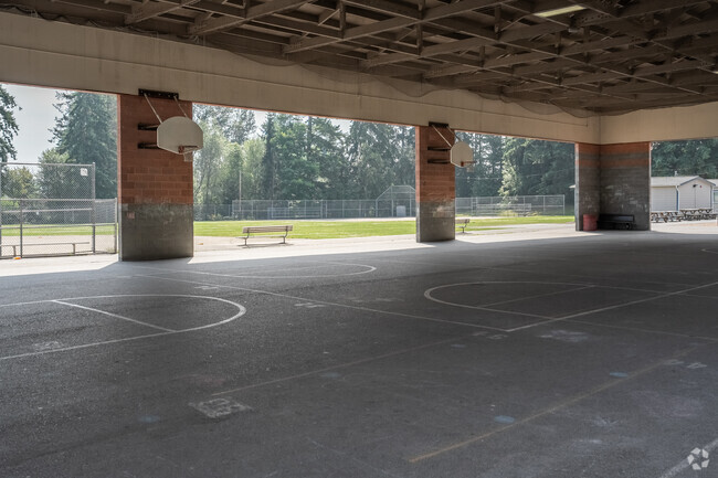 Mill Creek Elementary School features covered basketball courts for fun no matter the weather.