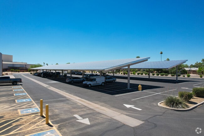Solar panels cover parking spaces at Coronado High School in Scottsdale.
