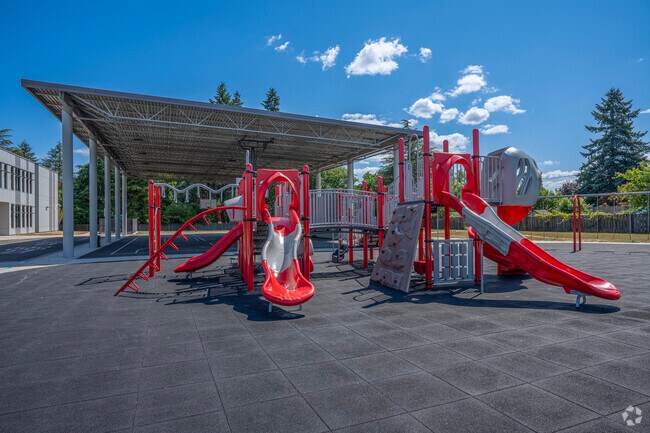 Vibrant playgrounds at Brookwood Elementary School in Hillsboro, Oregon.