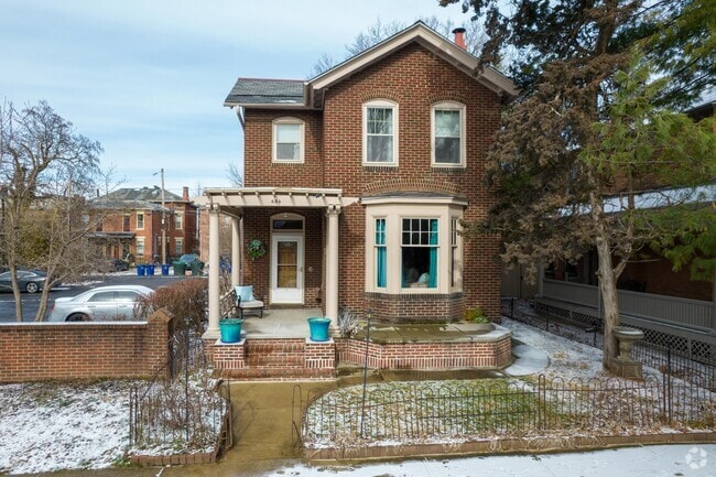 Brick single-family homes can be found throughout the Discovery District of Columbus.