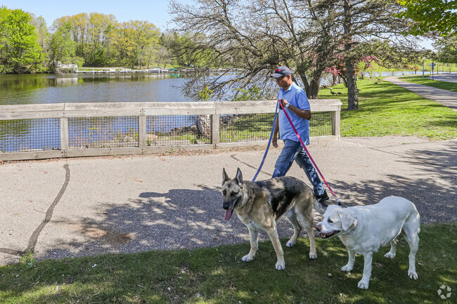 Dog Walking is popular along the Grand River in the Averill Woods neighborhood.
