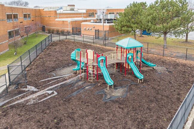 The playground of Abraham Lincoln Elementary School awaits the students for recess.