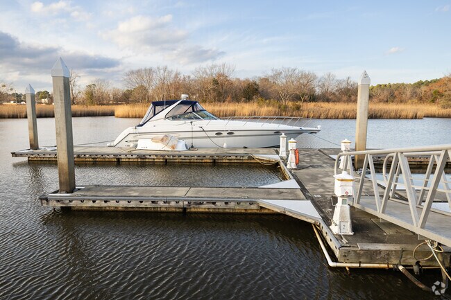 Boats docked at the scenic Nansemond Wharf marina in Suffolk, ready for a day on the water.