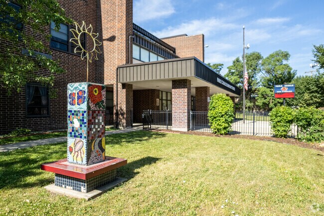 Art and entrance at Casals Elementary School