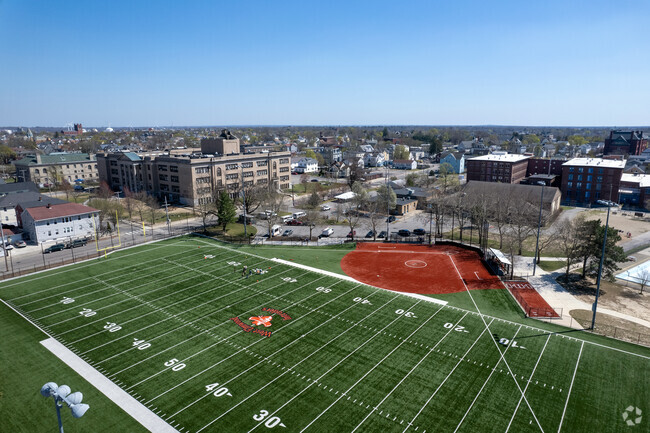 An elevated view of 
Bucklin Park's amenities in West End Providence.