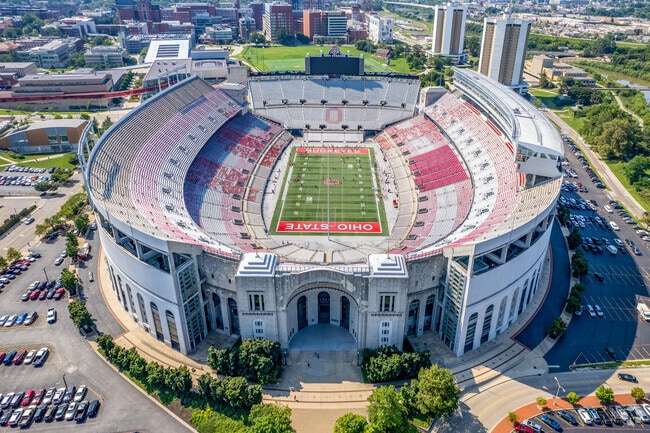 Ohio Stadium is 19 miles northwest. Nearly 100,000 people pack into the stadium on gamedays.