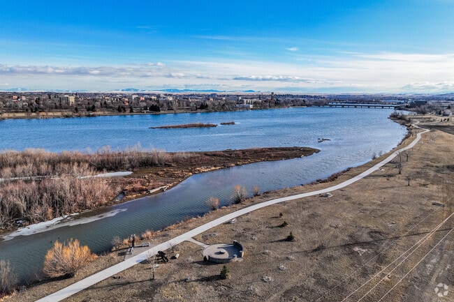 Great falls rests right on the edges of the Missouri River.