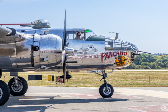 The Panchito, a historic war plane creates excitement as it prepares for take off at the Beverly Airport Airshow.