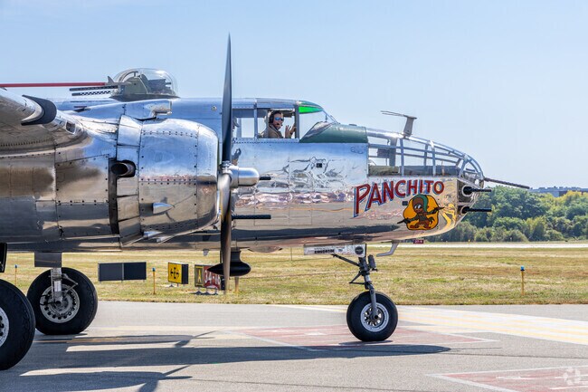 The Panchito, a historic war plane creates excitement as it prepares for take off at the Beverly Airport Airshow.
