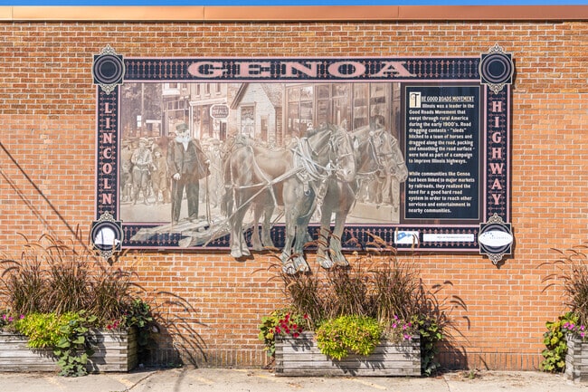 A historic Genoa sign about a brief history of Illinois highways.
