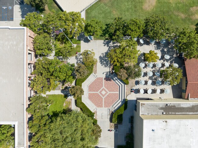 Bishop Conaty - Our Lady Of Loretto High School courtyard has available shaded seating.