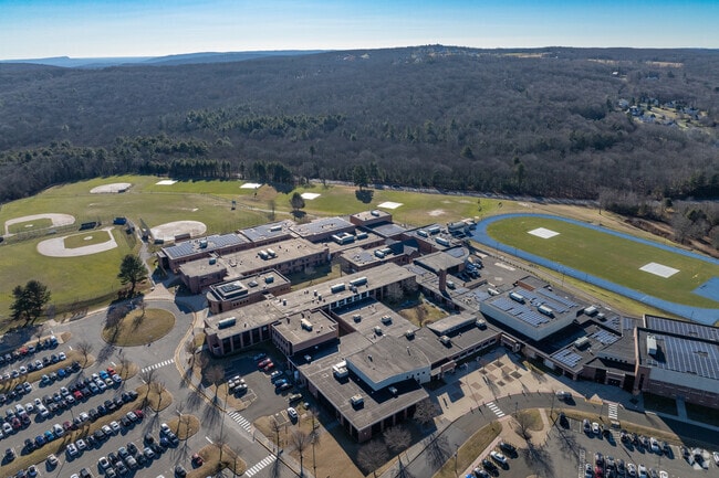 The school colors for Lewis S. Mills High School, our blue and white.